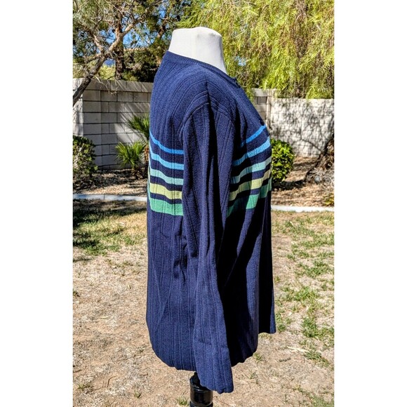 VTG Adolfo Navy Striped Lamb's Wool/Acrylic Cardigan Sweater Button-Up EUC - Picture 3 of 6